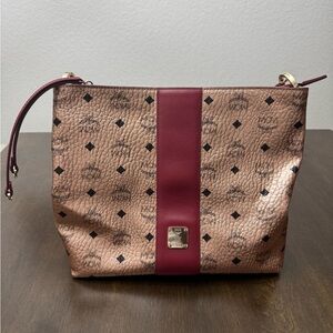MCM Pink and Red Shoulder Bag with Signature Style